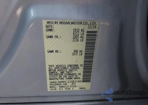 2015 Nissan Altima 2.5/2.5 S/2.5 Sl/2.5 Sv z USA, uszkodzony, nr VIN 1N4AL3AP0FC228330